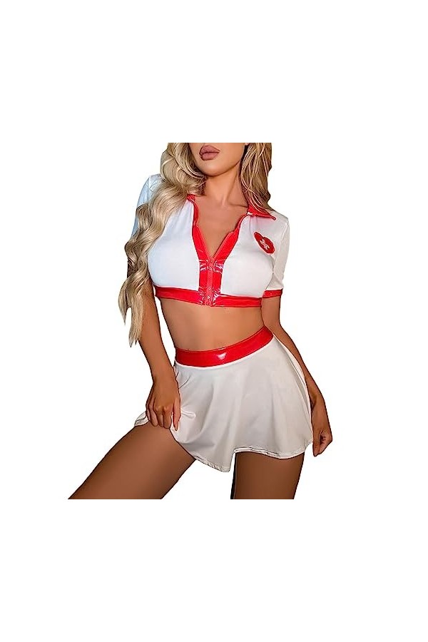 LKRSEEF Tenu Infirmière Érotique Uniforme Femme Sailor Party French Ensemble Halloween Noël Ouverte Sexy Costume Ecoliere Put