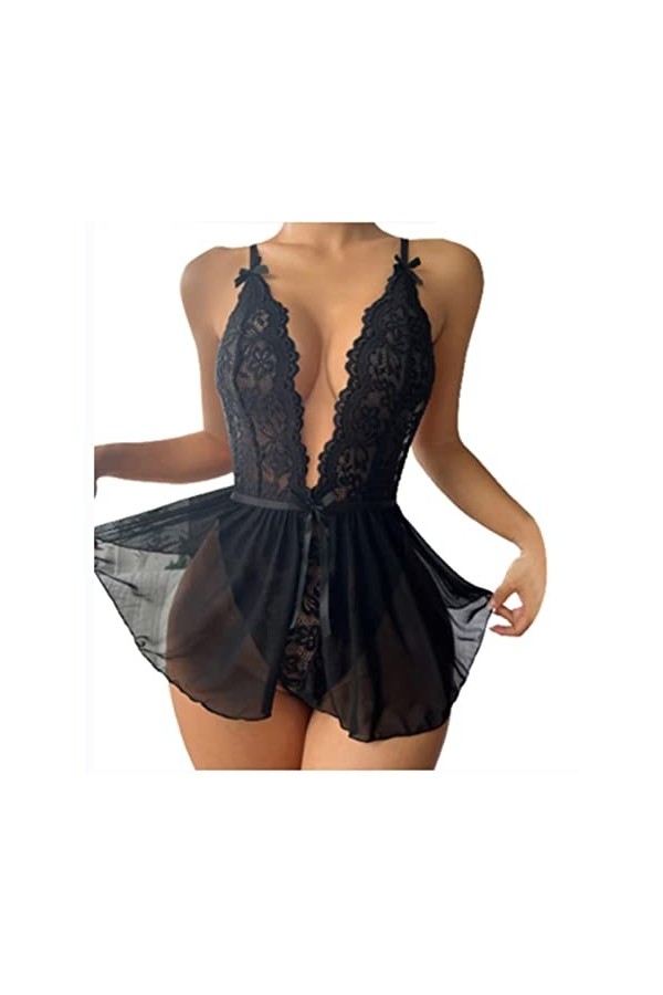liaddkv Sous-vêtements amusants pour femme - Tablier sexy transparent - Sous-vêtements en dentelle - Corset sous la poitrine 