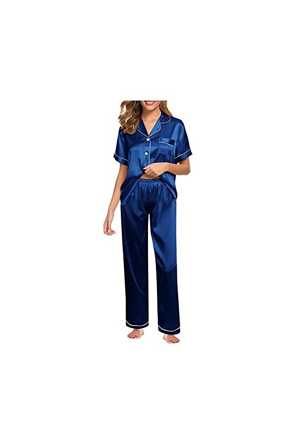 Lingerie noire - Robe de nuit sexy - En satin - Pour femme - Style décontracté - Courte et violette, bleu, XXL