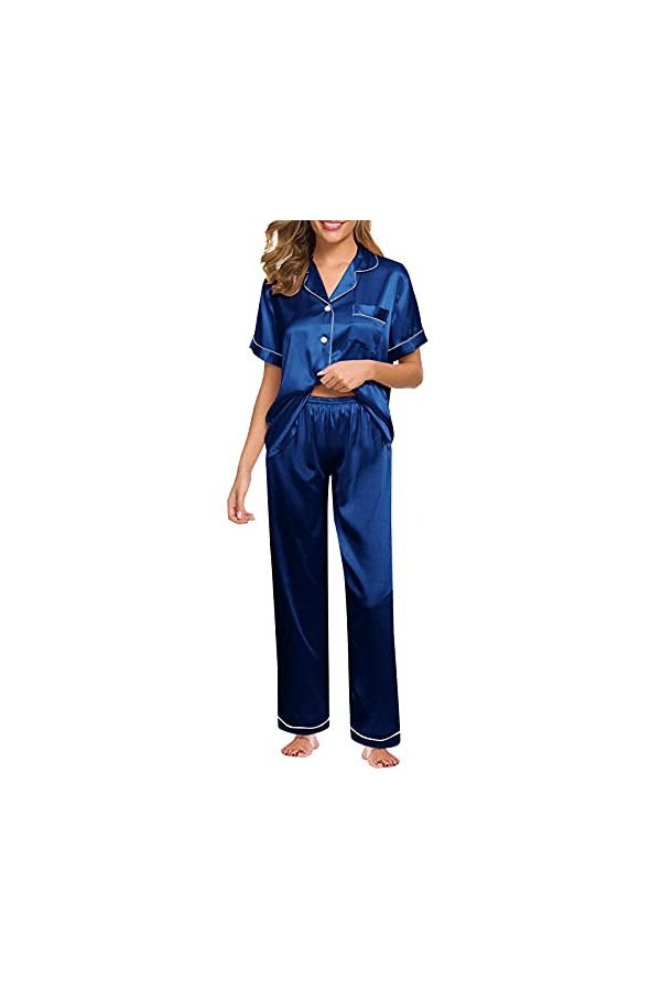 Lingerie noire - Robe de nuit sexy - En satin - Pour femme - Style décontracté - Courte et violette, bleu, XXL