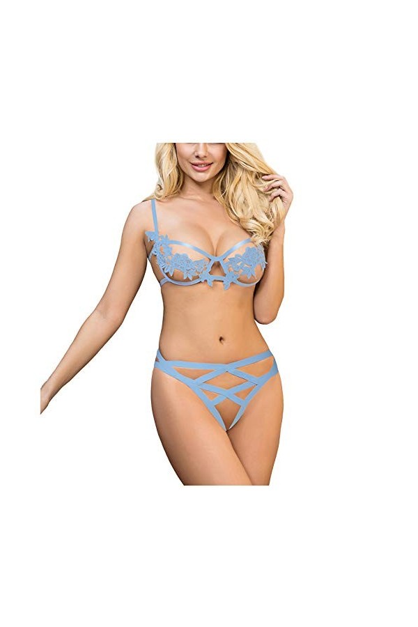 sous-Vetements Femme Erotique Lingerie Sexy Ensemble Dentelle Vêtements De Nuit 2 Pièce Ensemble Soutien Gorge et String Sexy