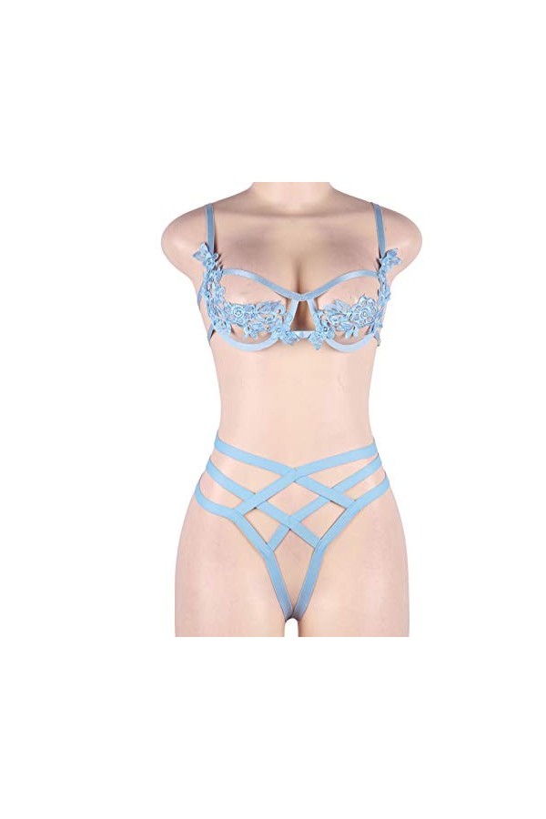 sous-Vetements Femme Erotique Lingerie Sexy Ensemble Dentelle Vêtements De Nuit 2 Pièce Ensemble Soutien Gorge et String Sexy