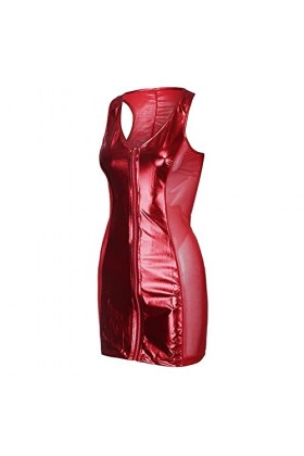 UOWEG sous-vêtements Artificial Women Bodysuit Sexy Siamese Set Clubwear Leather Zipper Lingerie Sexy Simili Cuir Red, XXXL 