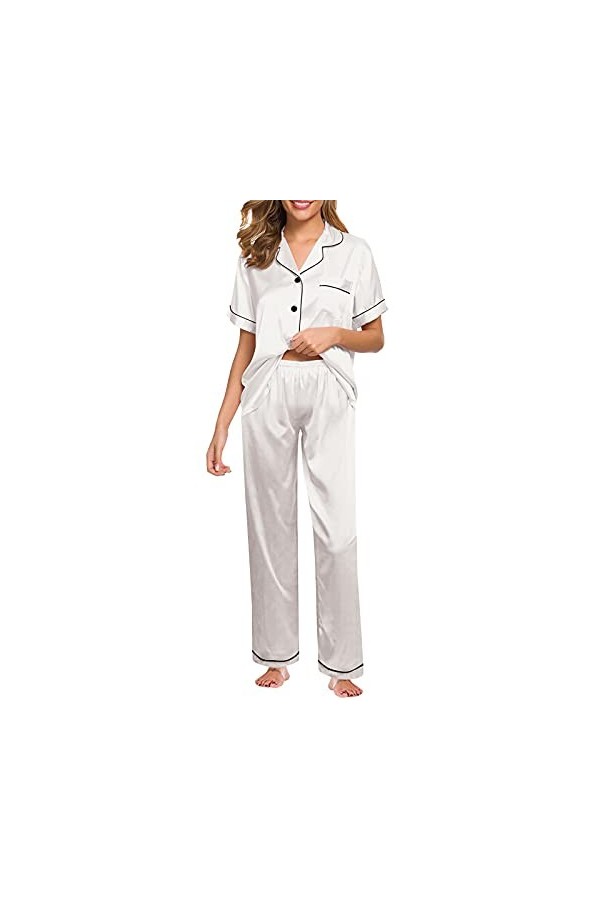 Ensemble de pyjama en soie pour femme - Ensemble de vêtements de nuit sexy - Sans manches et courtes - Sous-vêtements - Robe 