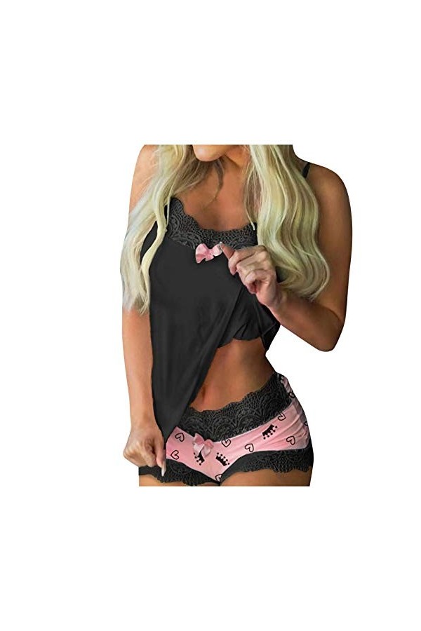 MNRIUOCII Lingerie en dentelle pour femme - Combinaison de nuit sexy - Short court, Rose, M