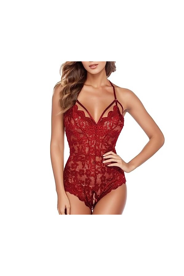 Fulidngzg Sous-vêtements en dentelle pour femme - Courbée - Sexy - Lingerie - Body noir - Lingerie gainante - Nuisette élégan