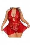 YANFJHV Femme Fun Intérieur Large Sexy Private Creux Dentelle Transparent Strap Fun Body Lingerie Sexy Femme, Rouge pastèque,