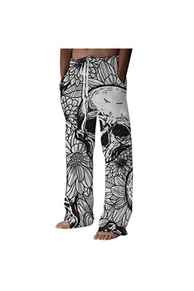 Gefomuofe Pantalon long en lin pour homme - Avec poches - Motif tête de mort - Avec poche à la taille imprimée en 3D, B blanc