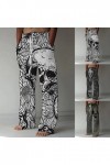 Gefomuofe Pantalon long en lin pour homme - Avec poches - Motif tête de mort - Avec poche à la taille imprimée en 3D, B blanc