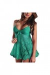 Robe de nuit sexy en dentelle et fleurs pour femme - Lingerie sexy avec bonnet, Vert, M
