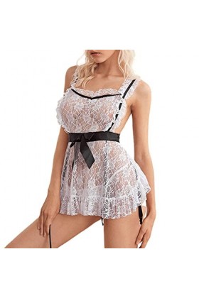 YWSTYllelty Lingerie Ensemble 3 Pièces Womens See Through Lingerie Sexy Fancy Roleplay Outfit Sets Sheer Robes Role Play Cosp