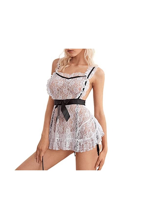 YWSTYllelty Lingerie Ensemble 3 Pièces Womens See Through Lingerie Sexy Fancy Roleplay Outfit Sets Sheer Robes Role Play Cosp