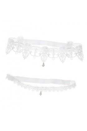 Jarretières de mariée élégantes en dentelle blanche avec pendentif en - Lot de 2