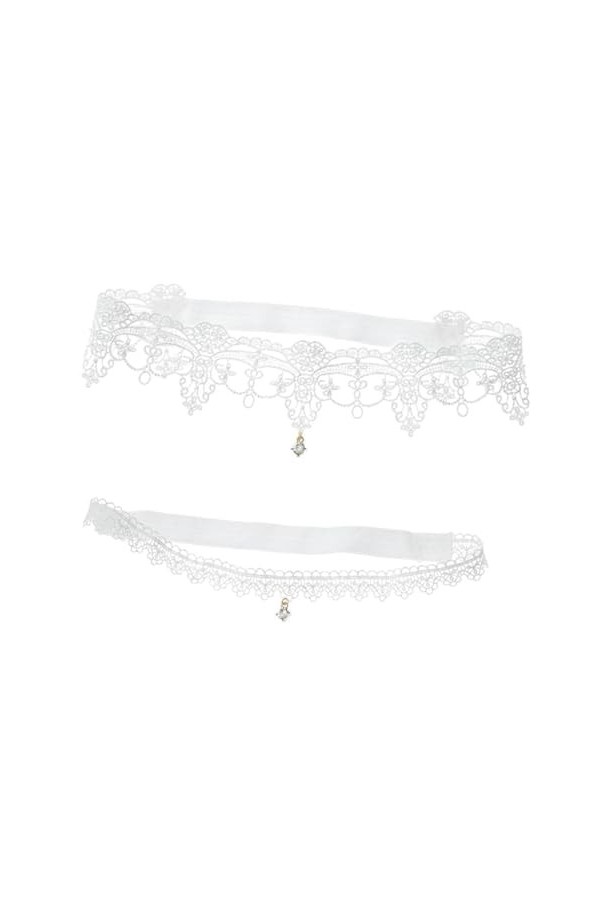 Jarretières de mariée élégantes en dentelle blanche avec pendentif en - Lot de 2