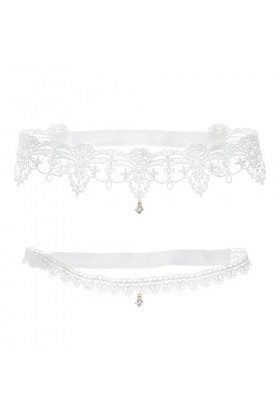 Jarretières de mariée élégantes en dentelle blanche avec pendentif en - Lot de 2