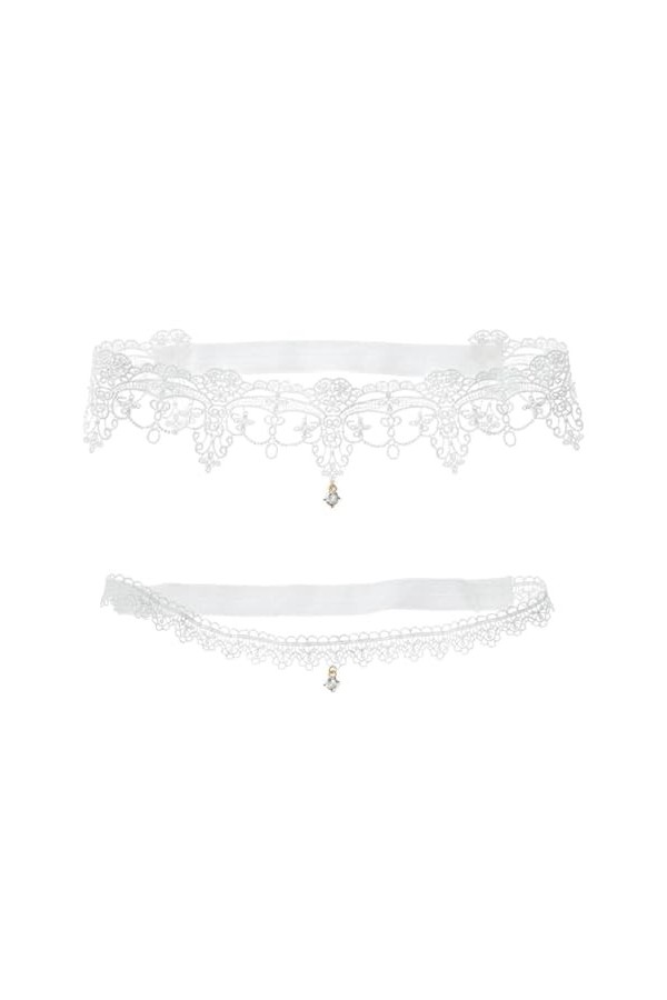 Jarretières de mariée élégantes en dentelle blanche avec pendentif en - Lot de 2