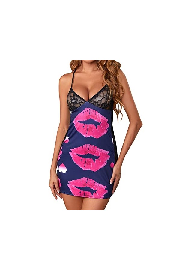 Briskorry Sous-vêtements sexy pour femme - Robe de nuit Stain Lady - Confortable - Dos nu - Grande taille