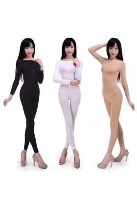 Combinaison de lingerie érotique féminine épaissie sexy neuf entrejambe une pièce chaussettes Chair 