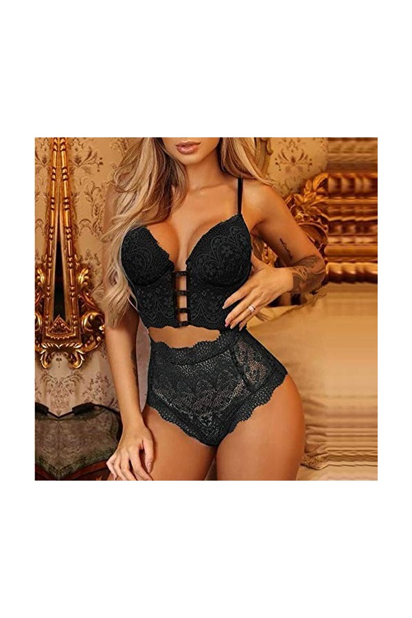 Ensemble Lingerie Femme 2 Pieces Sexy De Push-Up en Dentelle sous-Vêtements De Seduction Dentelle Soutien-Gorge Et Culotte En