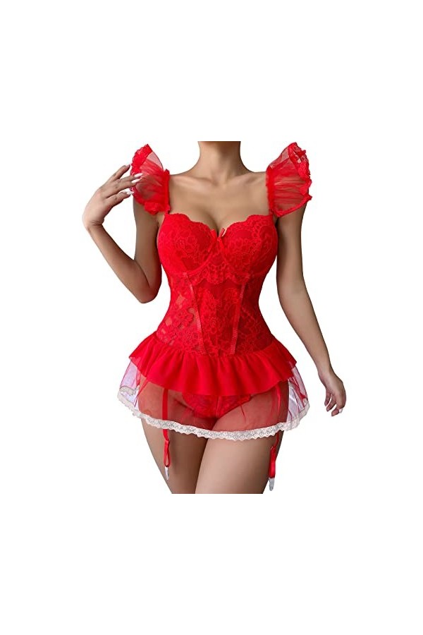 Lingerie sexy et tendance pour femme avec petite poitrine et grand anneau en acier, froncé avec rembourrage de poitrine, sous