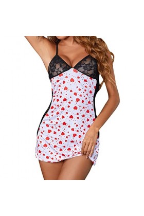 Briskorry Sous-vêtements sexy pour femme - Robe de nuit Stain Lady - Confortable - Dos nu - Grande taille