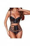 Générique Ladies Black Mesh Leather Splicing Ladies Sexy Chemise de Nuit Sexy Transparente Tenue Coquine Hot Ouverte
