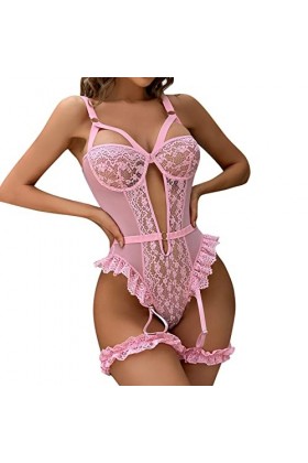 YWSTYllelty Valentin Sexy sous-vêtements Sexy en Dentelle pour Femmes Costume Combinaison Sexy Combinaison en Dentelle sous-v
