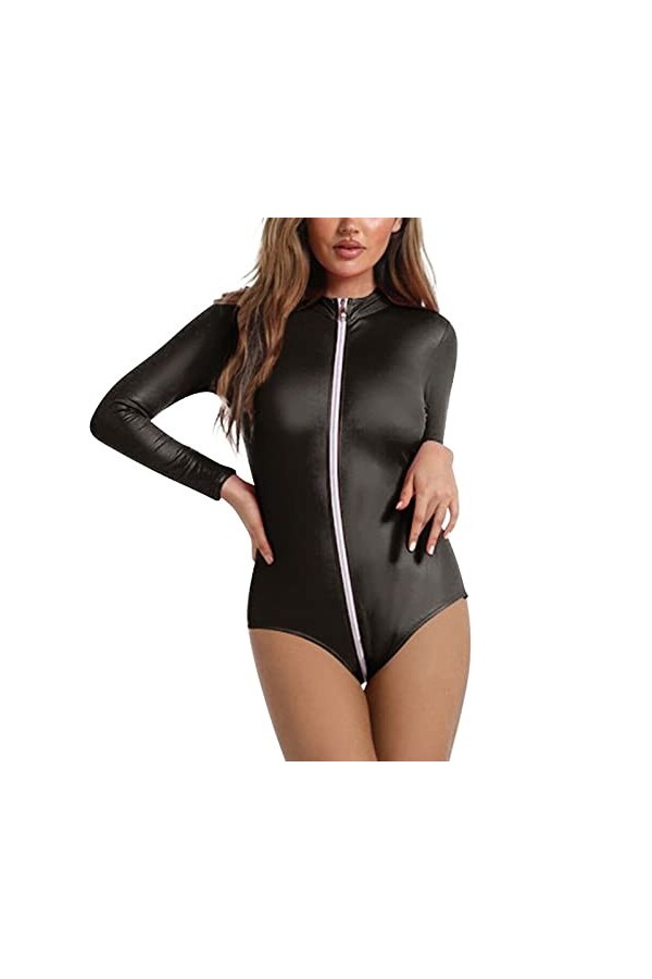 ADMAY 2023 New y/2k Style Lingerie sous-vêtements érotiques à Fermeture éclair à Manches Longues de Couleur Unie pour Femmes 