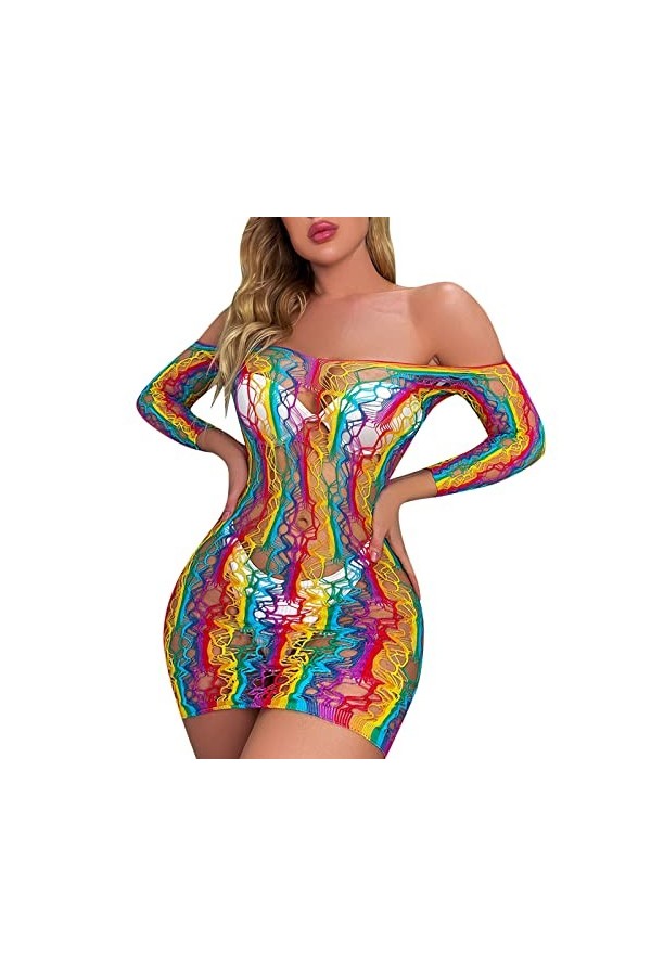 UOWEG Femmes Sexy Hollow Mesh sous-Vêtements Coloré Sexy Hip Jupe Jumpsuit Lingerie Sexy Homme Dentelle Hot Pink, One Size 