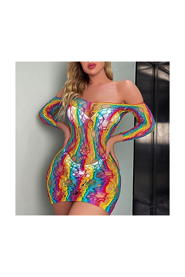 UOWEG Femmes Sexy Hollow Mesh sous-Vêtements Coloré Sexy Hip Jupe Jumpsuit Lingerie Sexy Homme Dentelle Hot Pink, One Size 