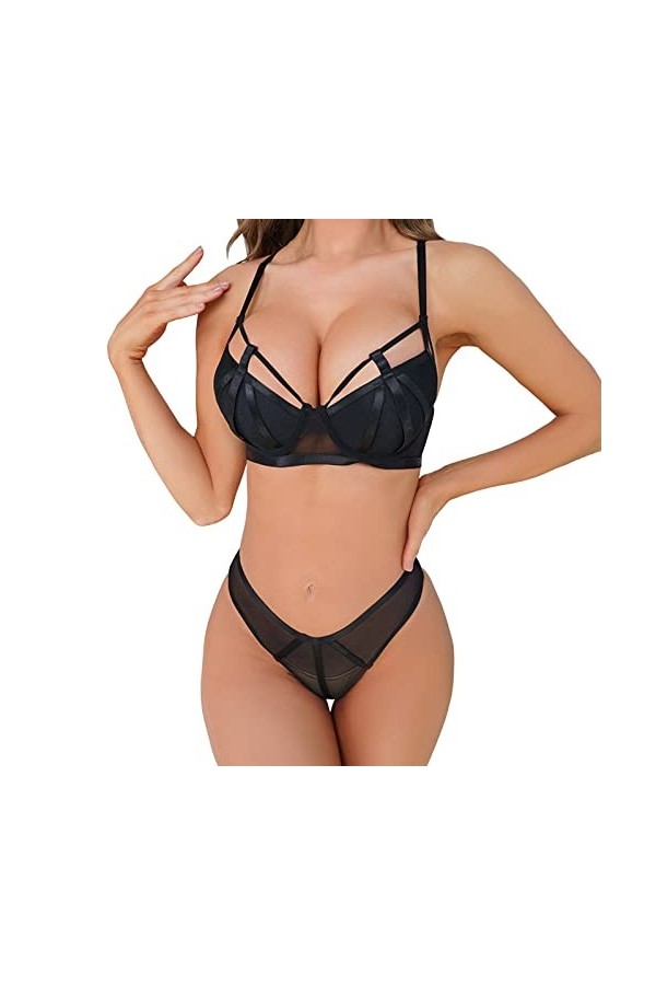 Lingerie Sexy Hot Bodystocking pour Femme Soutien-Gorge pour Femme avec Soutien supérieur en Maille et Anneau en Acier pour R