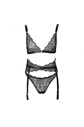 Reepetty Ensemble String Sexy Chic Frontière sous-vêtements érotiques jarretière trois pièces costume femme sens dentelle ava