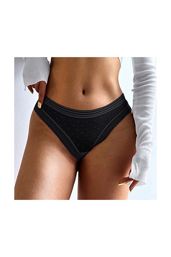 HELLORSOON Tanga pour Femme Doux Sexy Lace Dentelle String Ficelle Coupe Française Transparent Érotique Romantique sous-vêtem