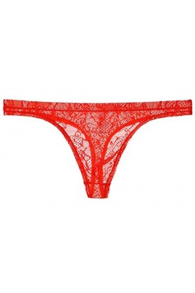 Yomie Culotte Ultra-Fine pour Hommes en Dentelle Transparente Douce Sexy String,L,Rouge