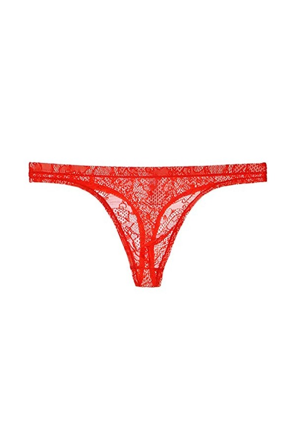 Yomie Culotte Ultra-Fine pour Hommes en Dentelle Transparente Douce Sexy String,L,Rouge