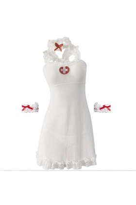 JanJean Deguisement Infirmiere Femme Sexy Costume Infirmière Nurse Cosplay Lingerie Uniformes Erotique Robe + Bracelets + Str