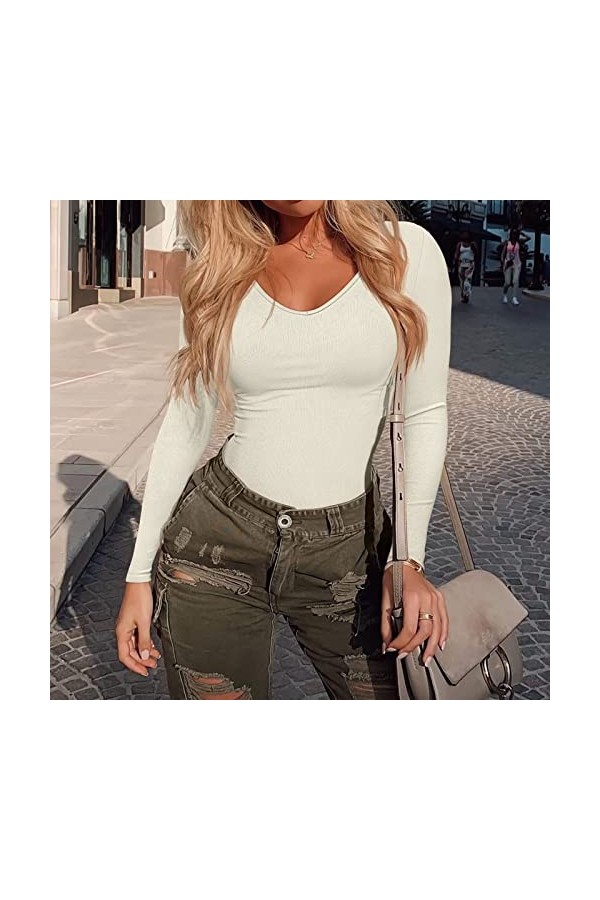 XIUH Body sexy à col en V pour femme - En cuir verni - Col roulé - Combinaison une pièce - Costume de carnaval - Body à manch