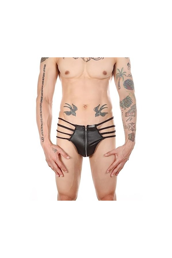 Générique String en Similicuir avec Fermeture éclair pour Hommes sous-vêtements Sexy en Cuir sous-vêtements Sexy Taille Basse