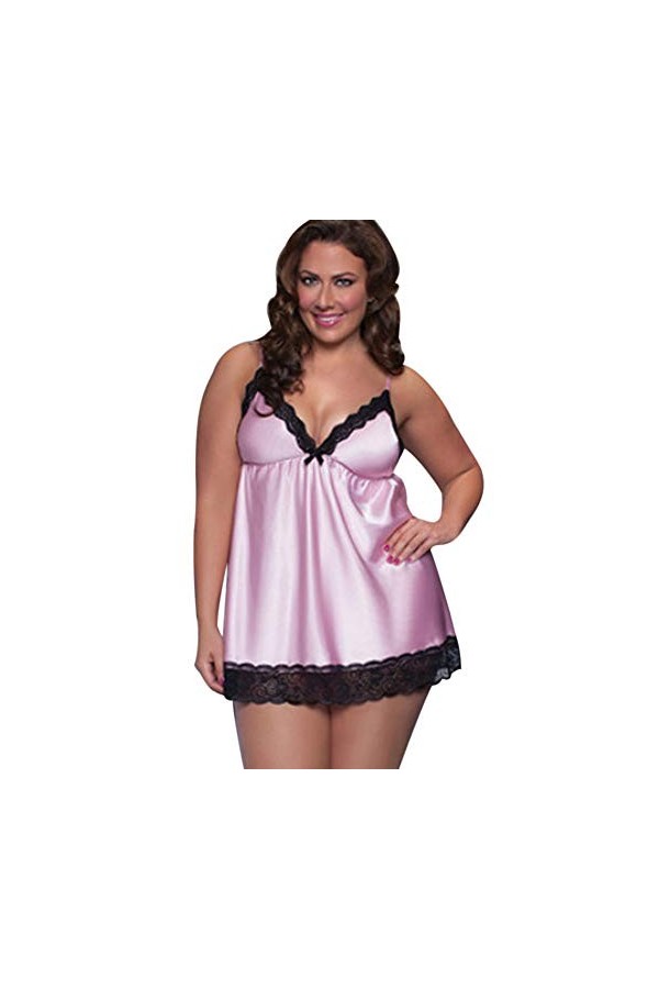 Sous-vêtements de nuit en dentelle - Grande taille - Lingerie sexy pour femme - Lingerie sexy pour la Saint-Valentin, rose, 4