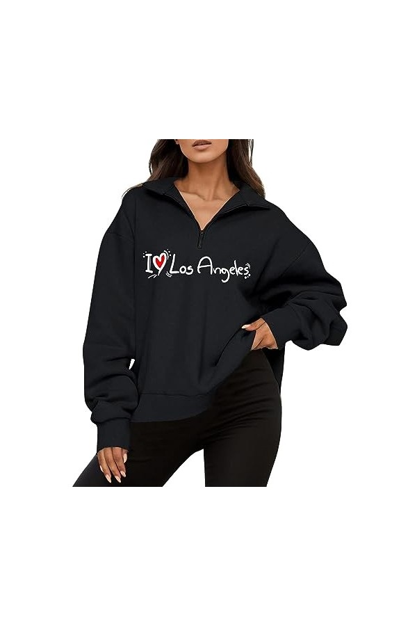 Gefomuofe Sweat à capuche pour femme - En coton - Style décontracté - Hip Hop Streetwear - Fermeture éclair intégrale, b noir