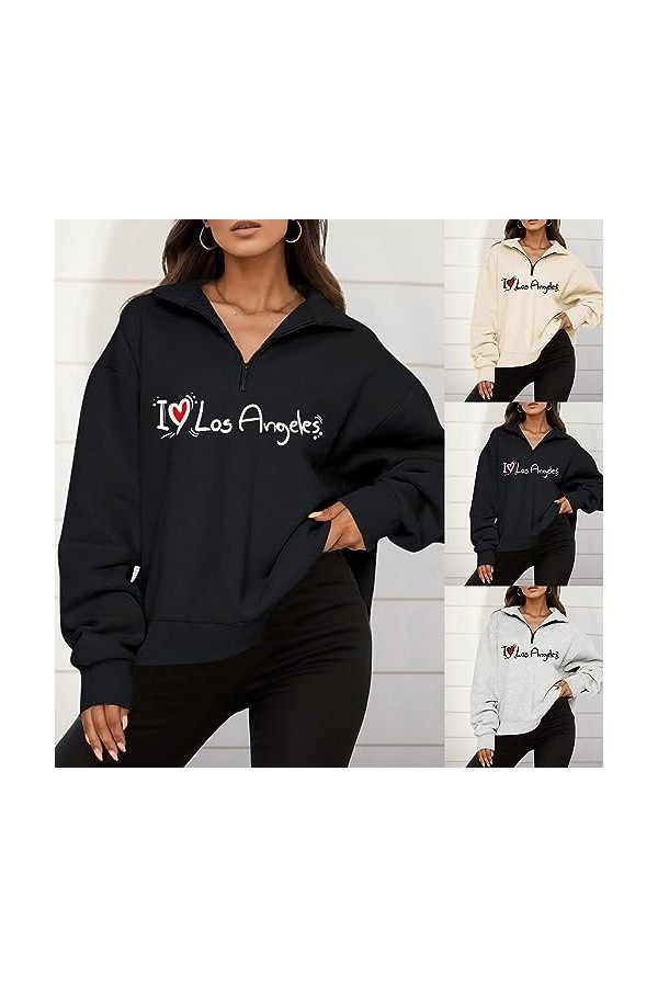 Gefomuofe Sweat à capuche pour femme - En coton - Style décontracté - Hip Hop Streetwear - Fermeture éclair intégrale, b noir