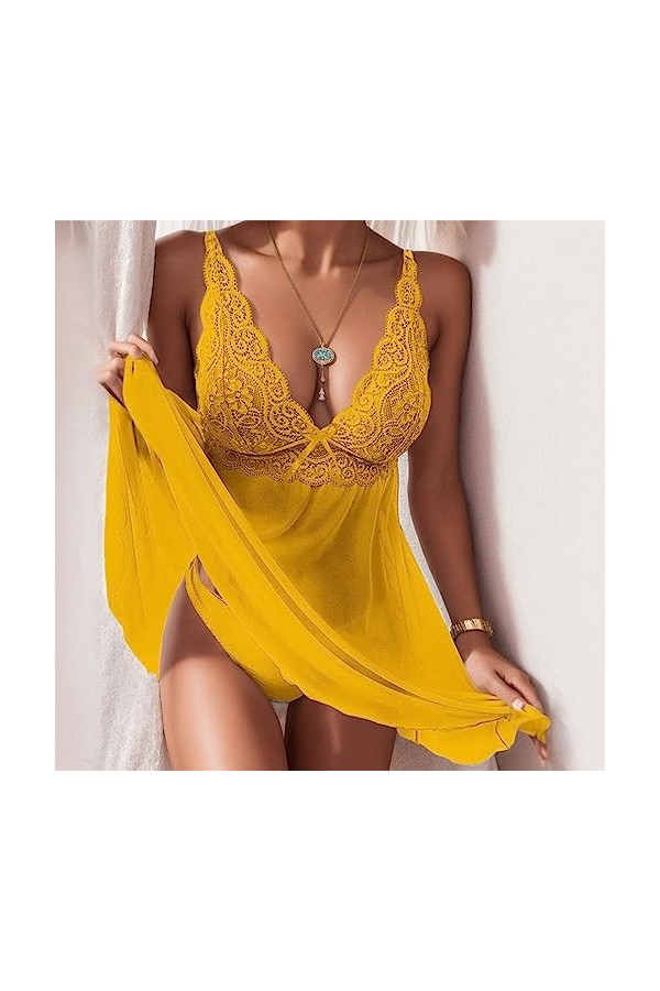 Générique Nuisette Femme Combinaison Resille Mini Jupe Sexy Soie Uniforme Sexy Robe Dessous Sexy Blanche Lingerie Sexy Chic H