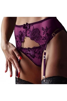 ROSVAY Femme Porte-Jarretelle Sexy Transparente avec 4 Pinces Réglables G-String Porte-Jarretelles Guêpière Dentelle Taille H