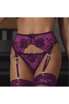 ROSVAY Femme Porte-Jarretelle Sexy Transparente avec 4 Pinces Réglables G-String Porte-Jarretelles Guêpière Dentelle Taille H
