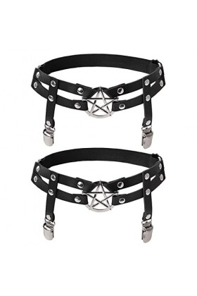 smtfcty Lot de 2 jarretelles réglables en forme détoile avec clips antidérapants pour femme et fille, Noir , taille unique