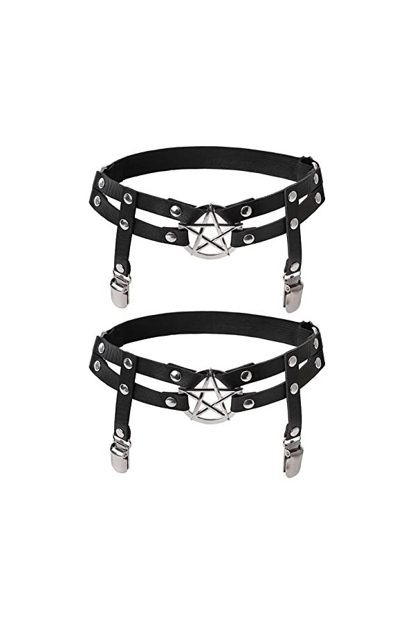 smtfcty Lot de 2 jarretelles réglables en forme détoile avec clips antidérapants pour femme et fille, Noir , taille unique