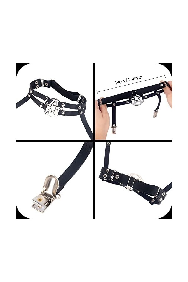 smtfcty Lot de 2 jarretelles réglables en forme détoile avec clips antidérapants pour femme et fille, Noir , taille unique