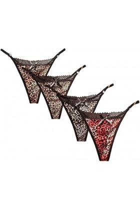 mini kitty 4 Pack Femme Strings en Dentelle Culottes sans Couture Strings et Tangas Sexy String Femme Lmprimé Léopard sous-vê