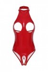 CHICTRY Body Sexy Femme Bodysuit String Combinaison Ouvert Entrejambe Cuir Wetlook Body String Poitrine Ouverte Érotique Ling