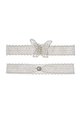 NC 2 Pcs Papillon Blanc Dentelle Jarretelles Stretch Jambe Jarretière De Mariage Jarretelles pour Mariée Vintage De Mariée De